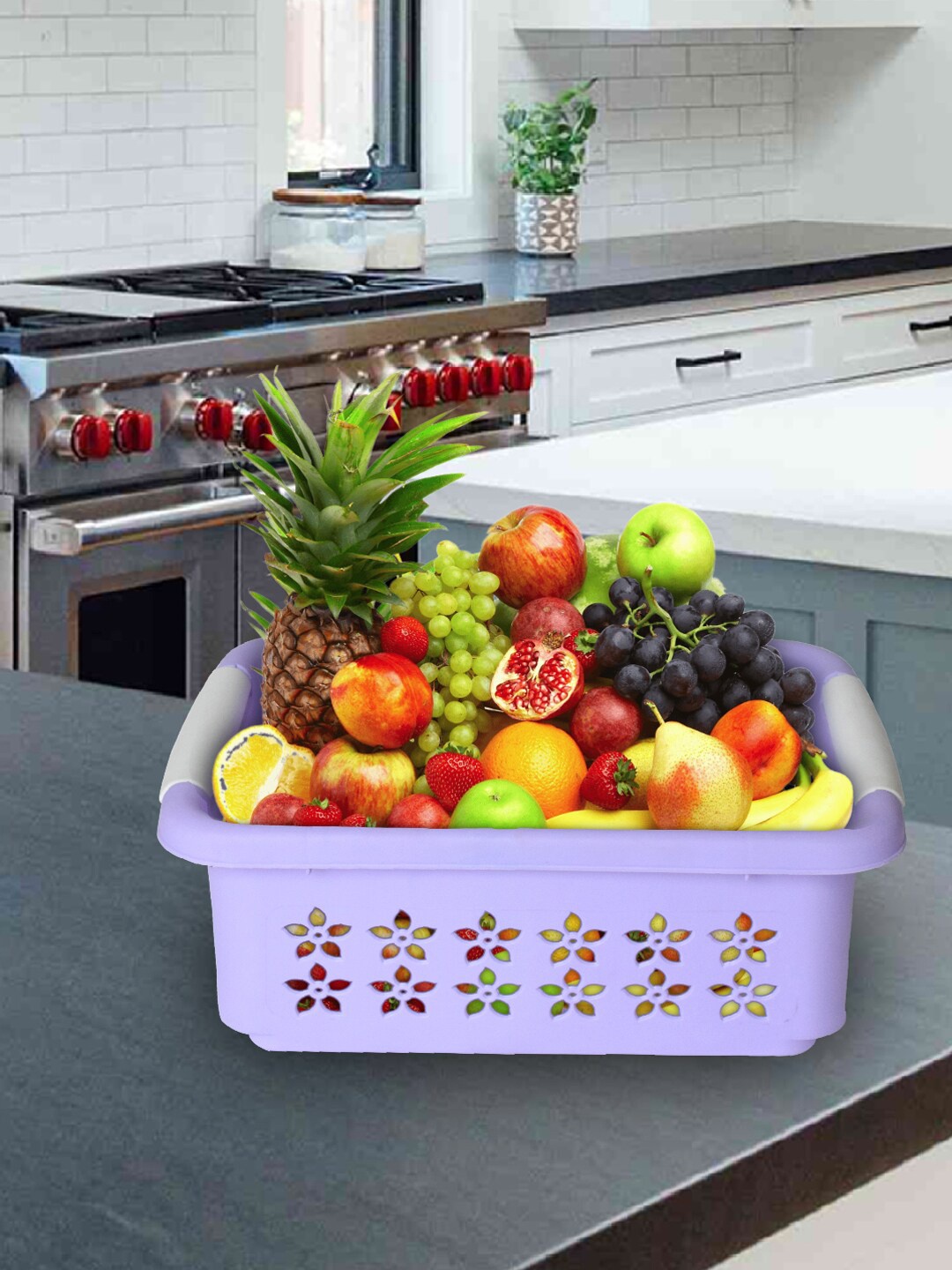 

Kuber Industries Purple 3 Pieces Floral Cut Design Rectangular Storage Baskets