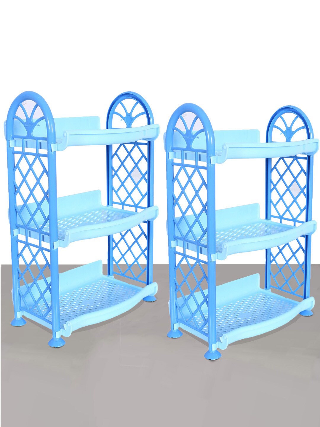

Kuber Industries Blue 2 Pieces Patterned Unbreakable 3 Shelves Storage Stands