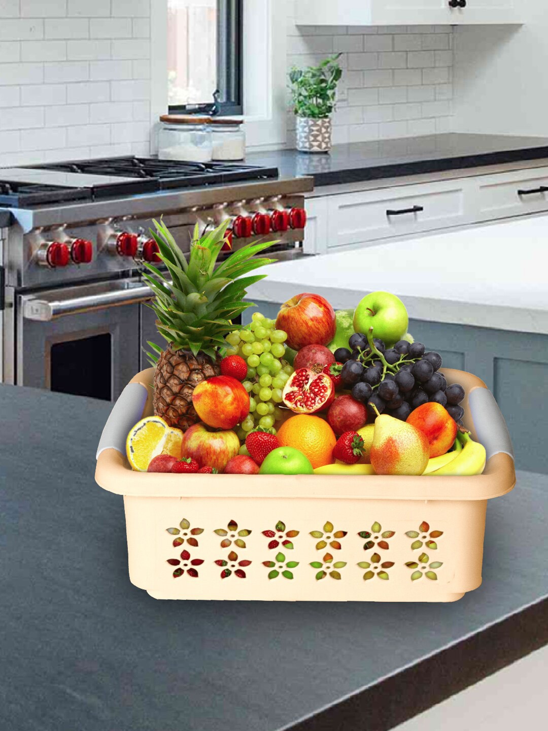 

Kuber Industries Beige Floral Cut Design Rectangular Storage Basket