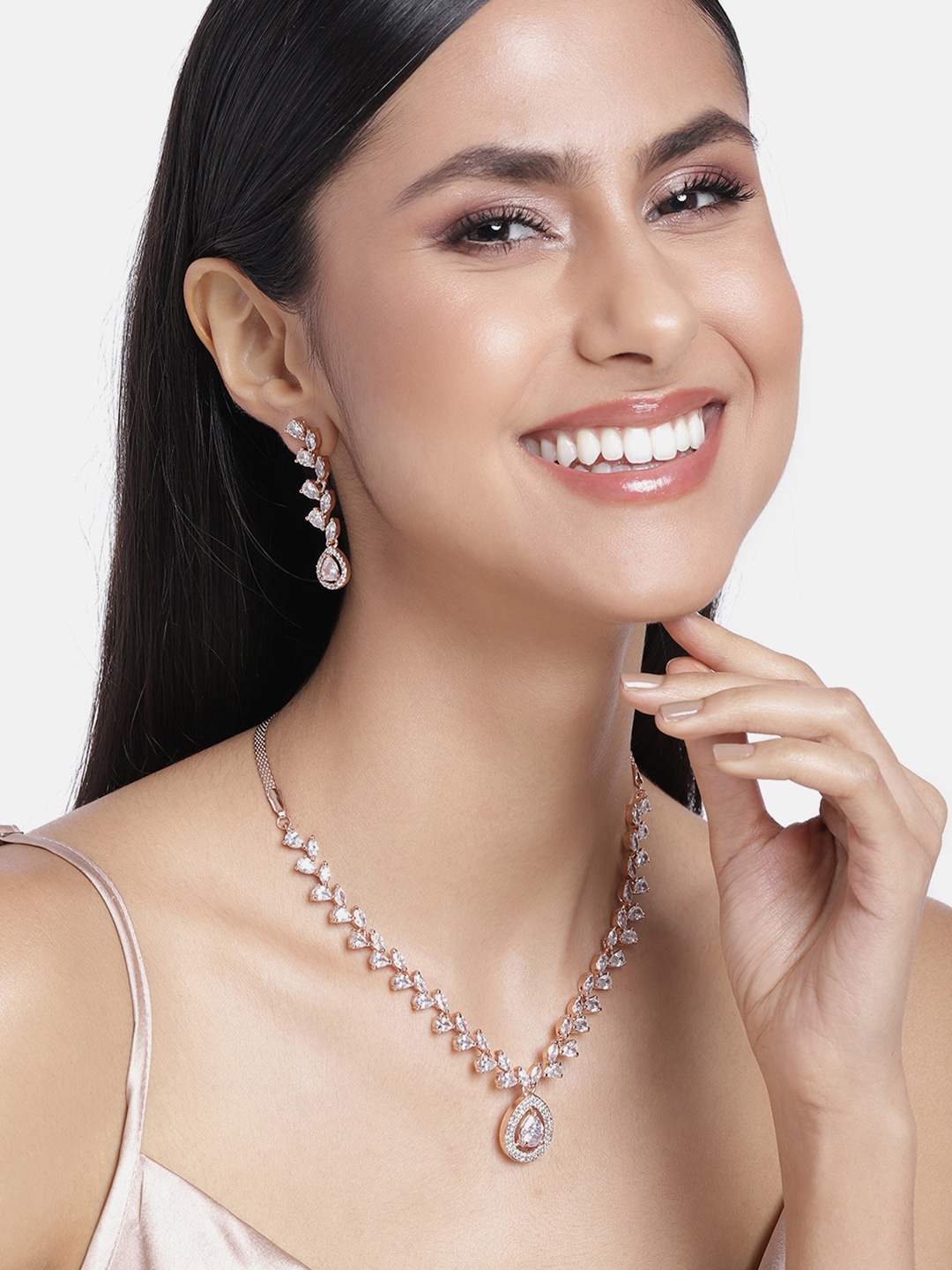

Estele Rose Gold Plated CZ Fascinating Necklace Set, White