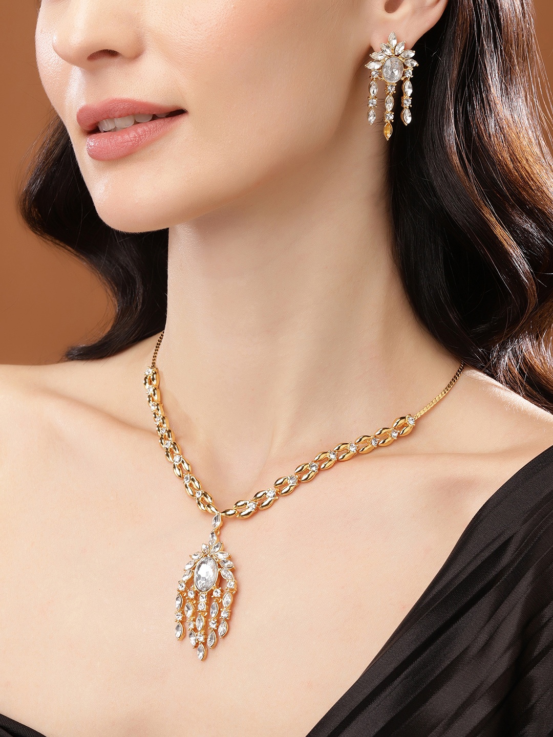 

Estele Gold-Plated Crystal Studded Jewellery Set, White