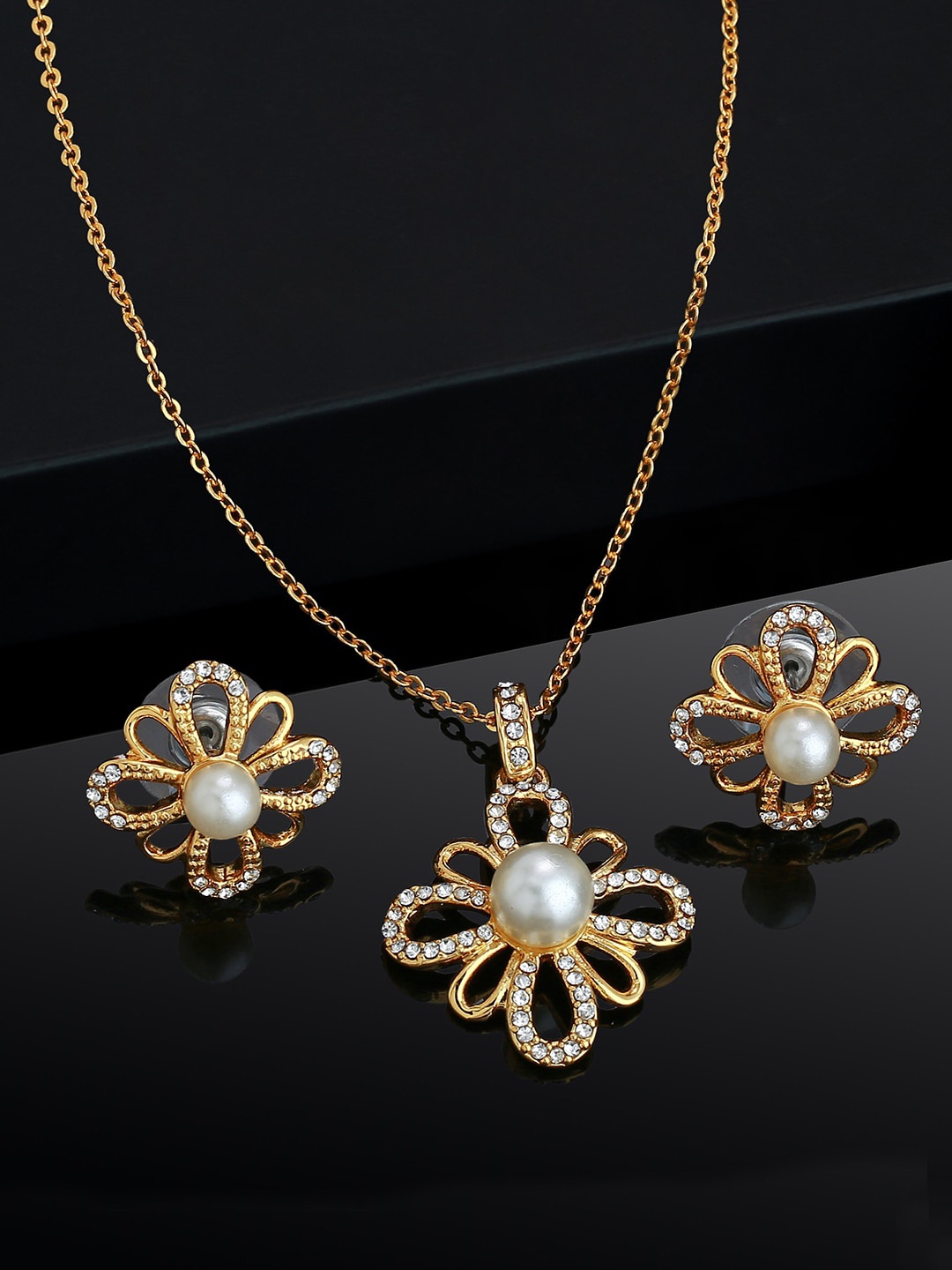 

Estele Gold-Plated CZ-Studded Jewellery Set, White