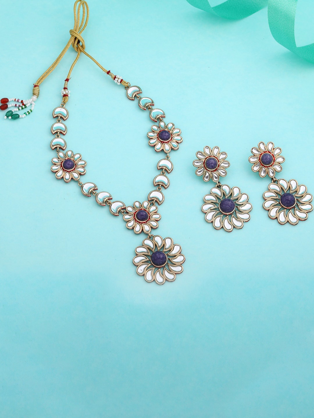 

Estele Gold-Plated Crystal Studded Jadau Jewellery Set
