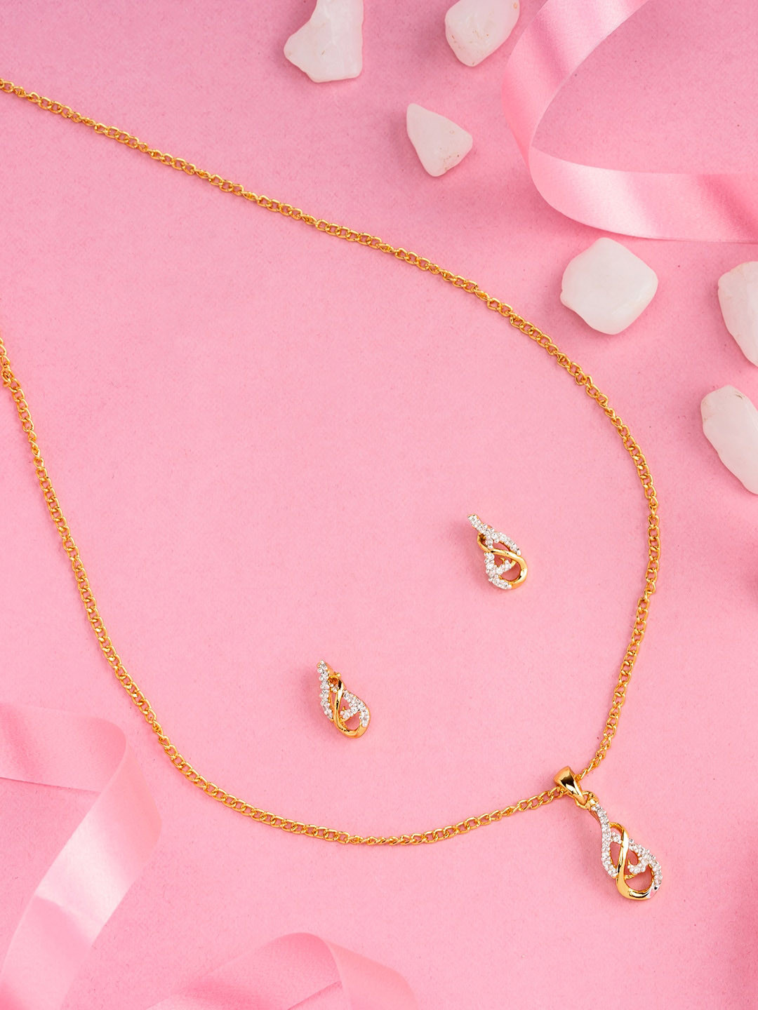 

Estele Gold-Plated CZ Studded Jewellery Set, White