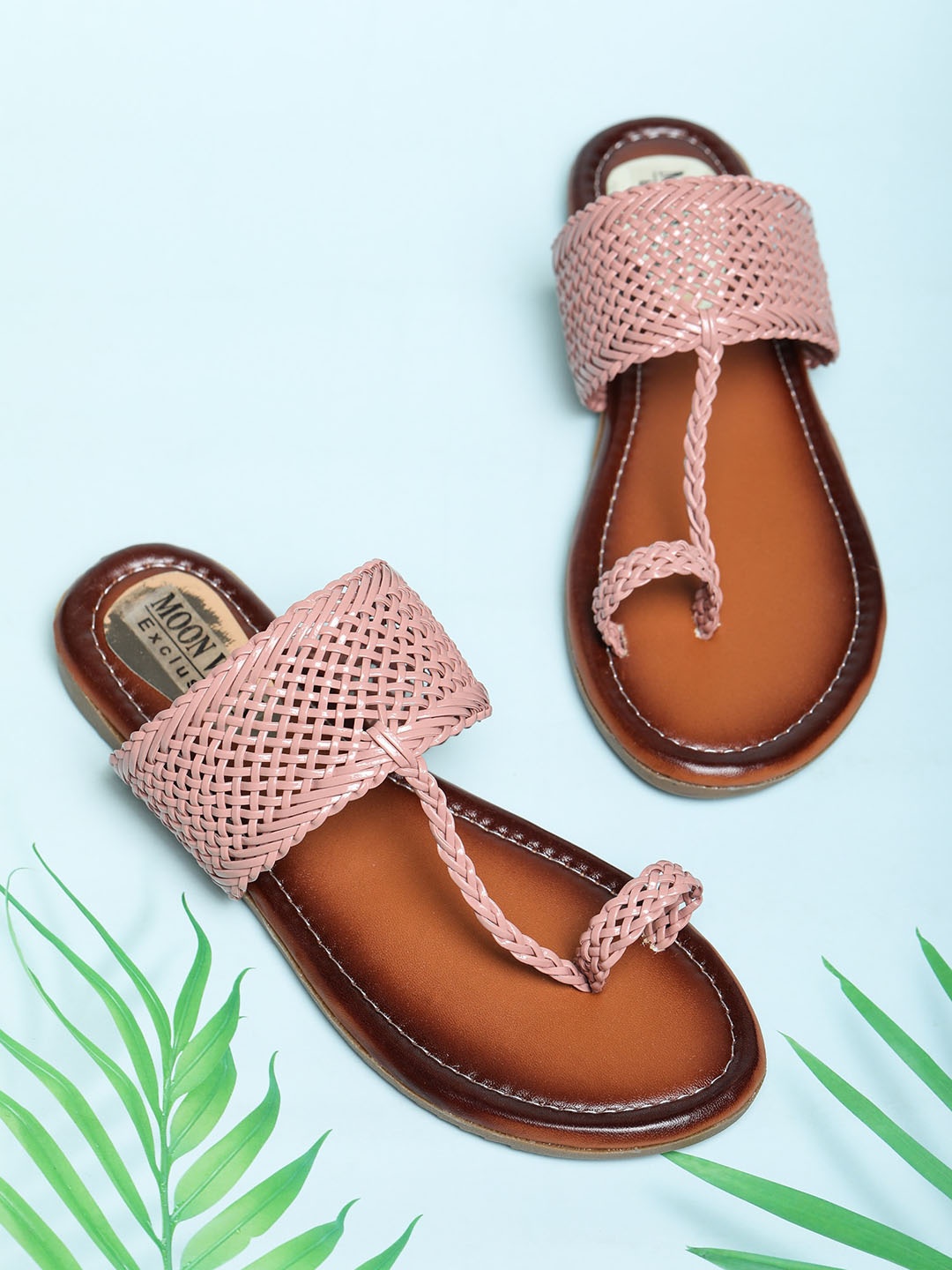 

Moonwalk Women Woven Design Open One Toe Flats, Pink