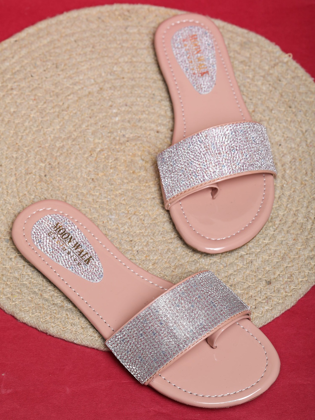 

Moonwalk Women Embellished Open Toe Flats, Peach