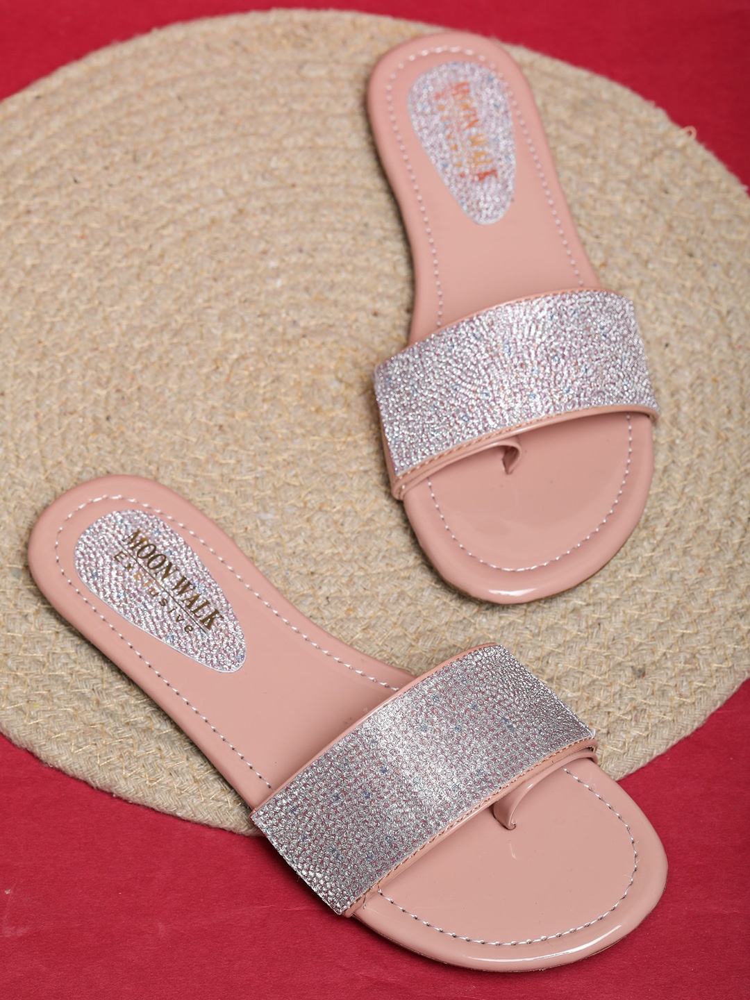 

Moonwalk Women Embellished Open Toe Flats, Peach