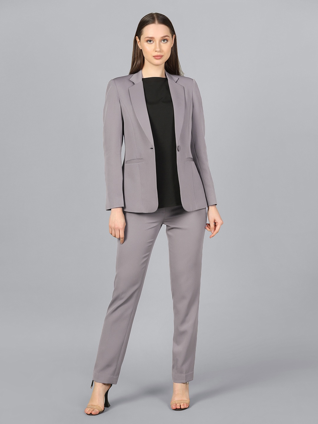 

PowerSutra 2 Pieces Notched Lapel Single Breasted Blazer and Trousers, Grey