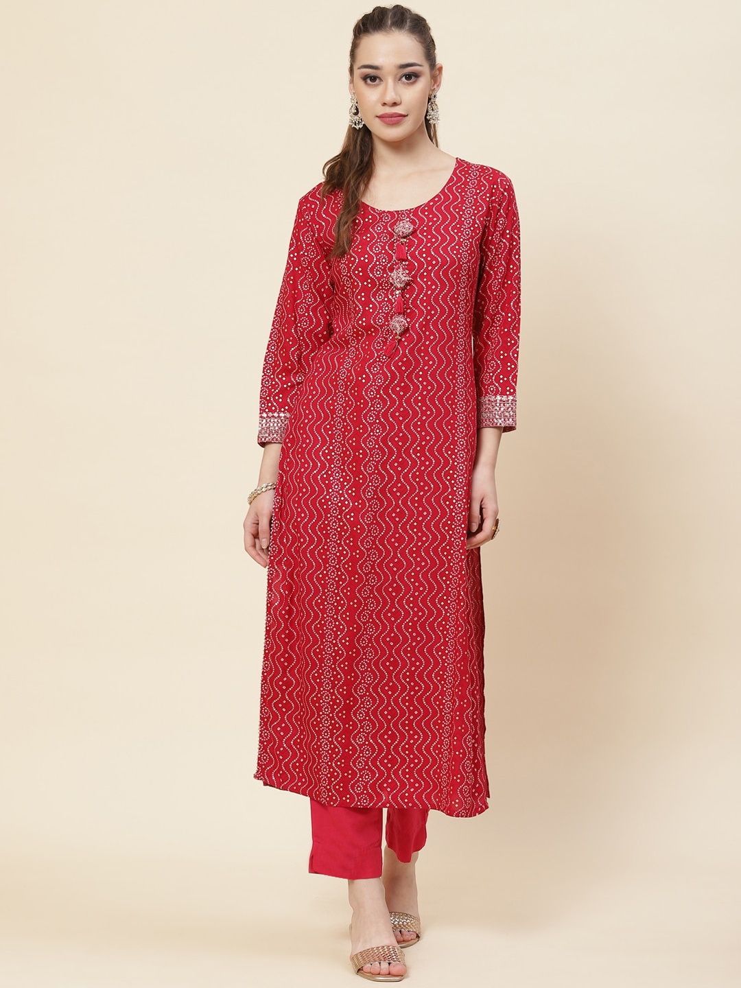 

Meena Bazaar Women Pink Printed Kurta with Trousers