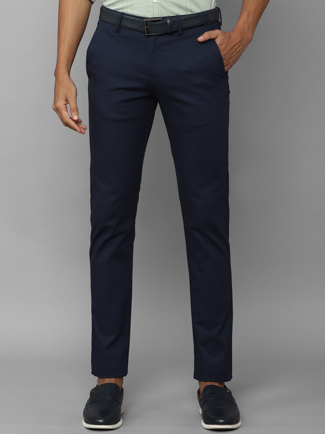 

Allen Solly Men Pure Cotton Slim Fit Mid-Rise Trousers, Navy blue