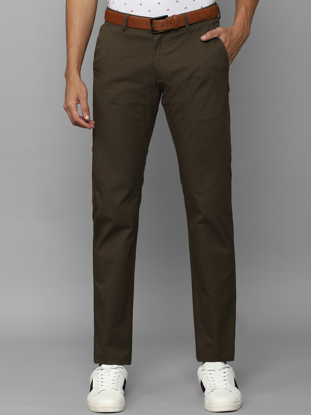 

Allen Solly Men Textured Slim Fit Mid-Rise Trousers, Olive