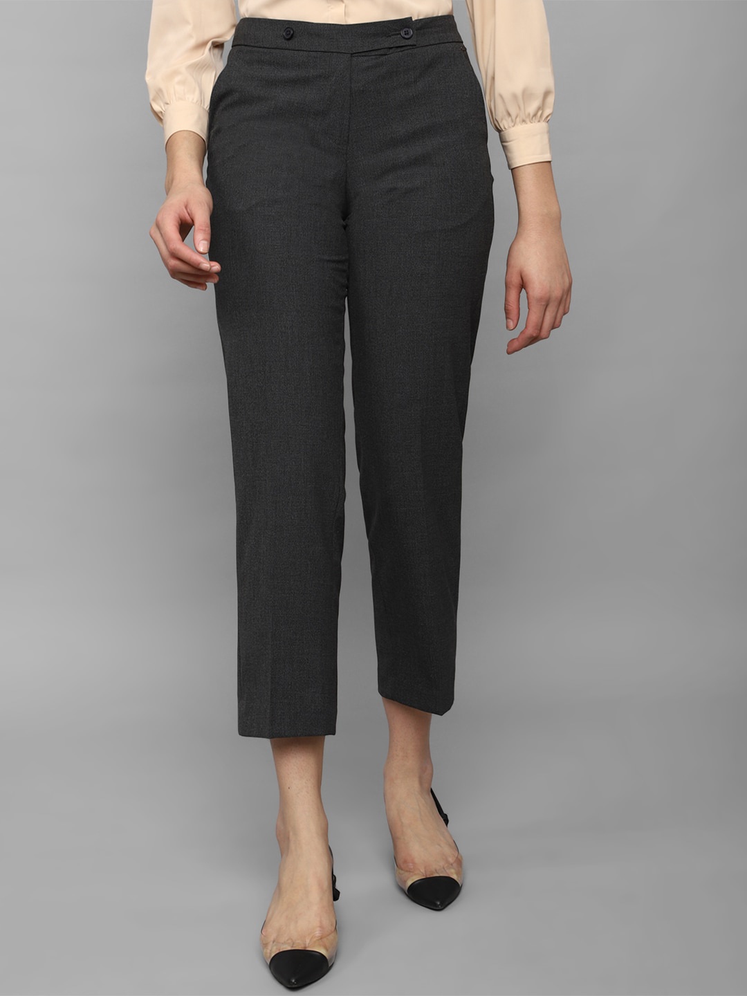 

Allen Solly Woman Mid-Rise Regular Fit Cropped Formal Trousers, Black