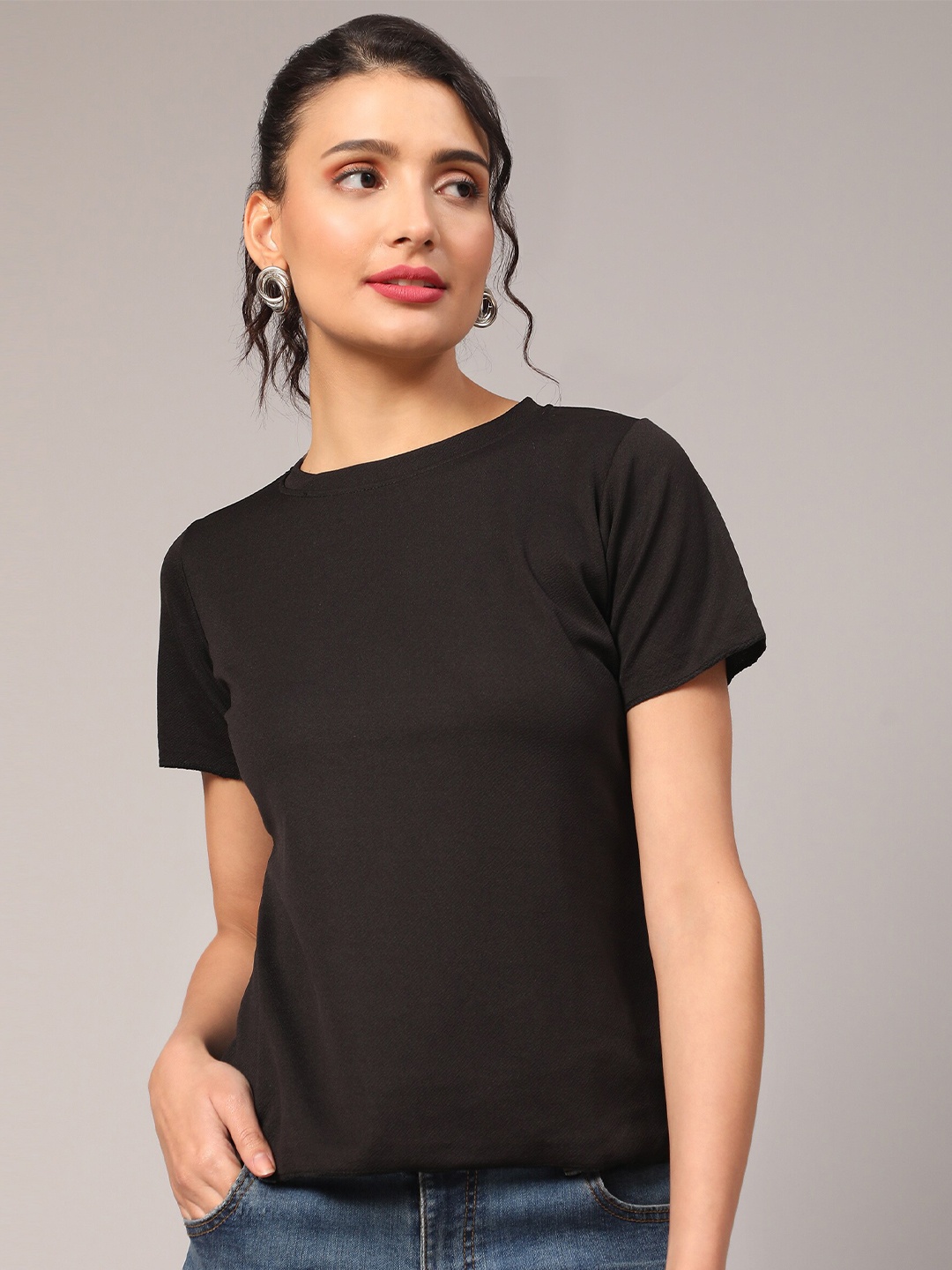 

Ekta Textiles Round Neck Regular Fit Cotton Top, Black
