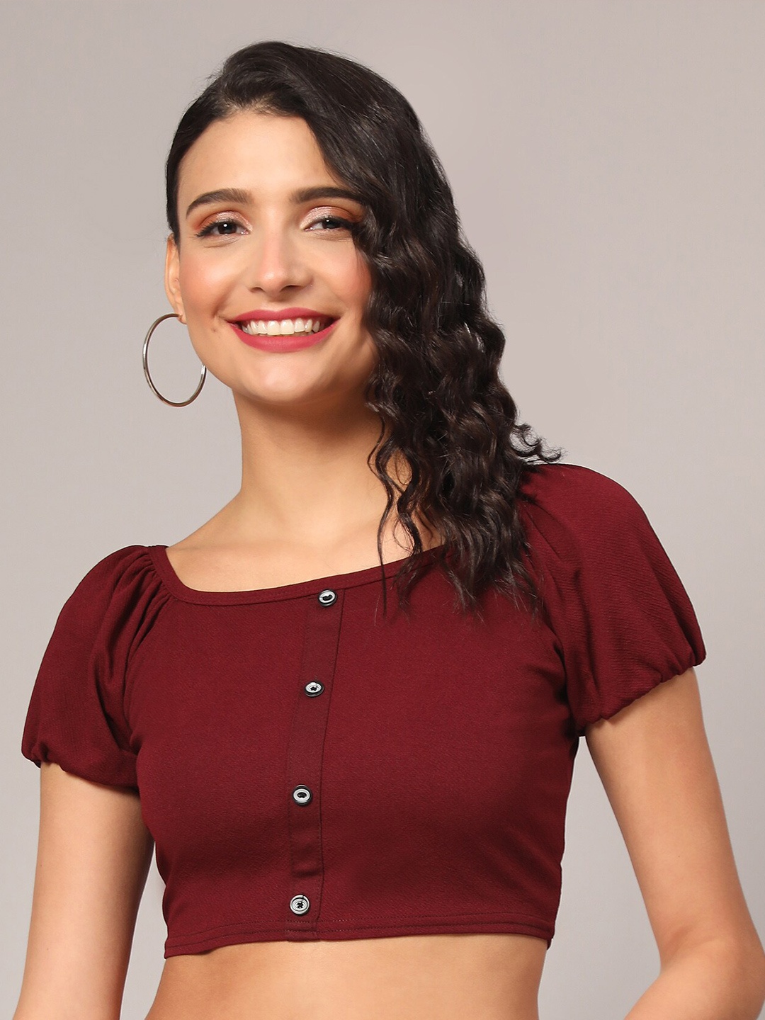

Ekta Textiles Puff Sleeves Fitted Crop Top, Magenta