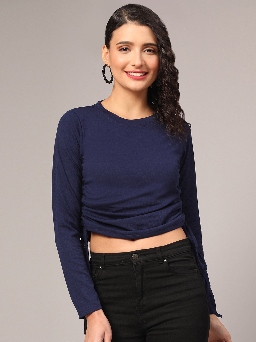 

Ekta Textiles Ruched Cotton Lycra Crop Top, Blue