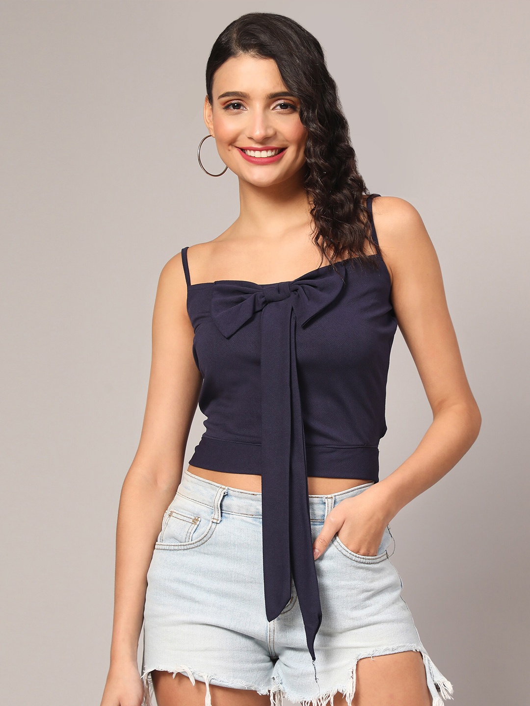 

Ekta Textiles Shoulder Straps Bow Detail Top, Blue