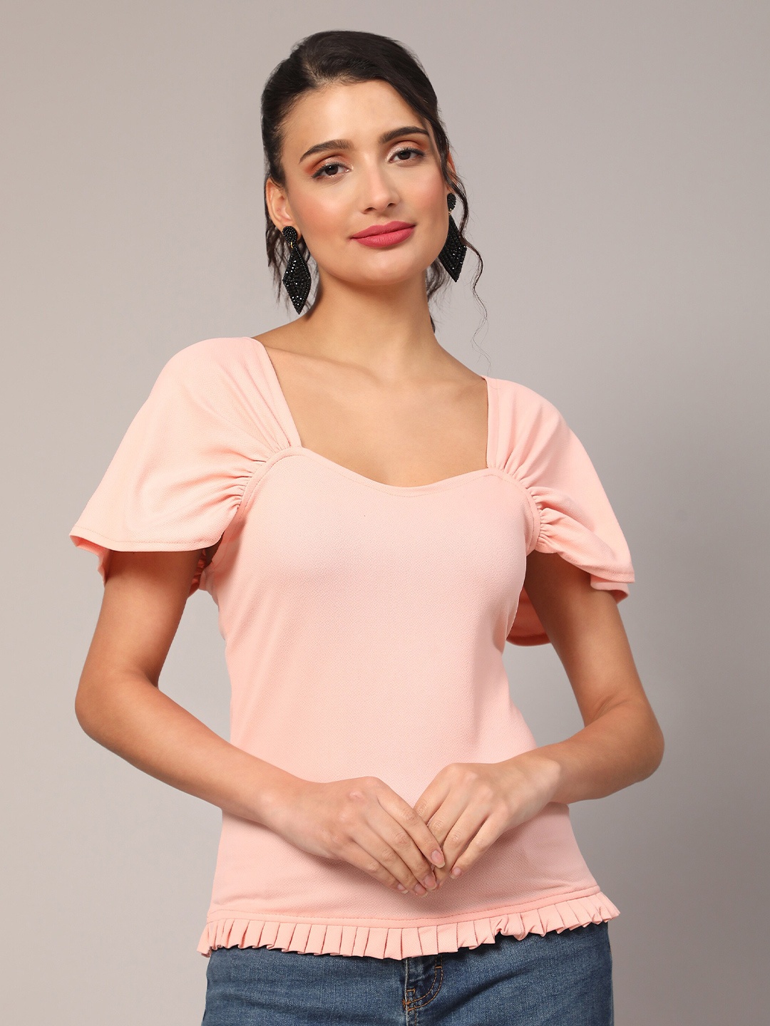 

Ekta Textiles Puff Sleeves Pleated Top, Peach
