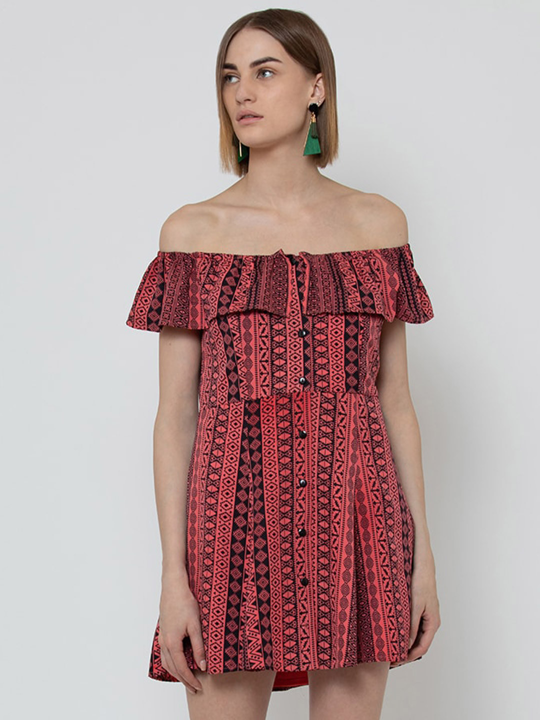 

DODO & MOA Printed Off-Shoulder Net Mini Dress, Pink