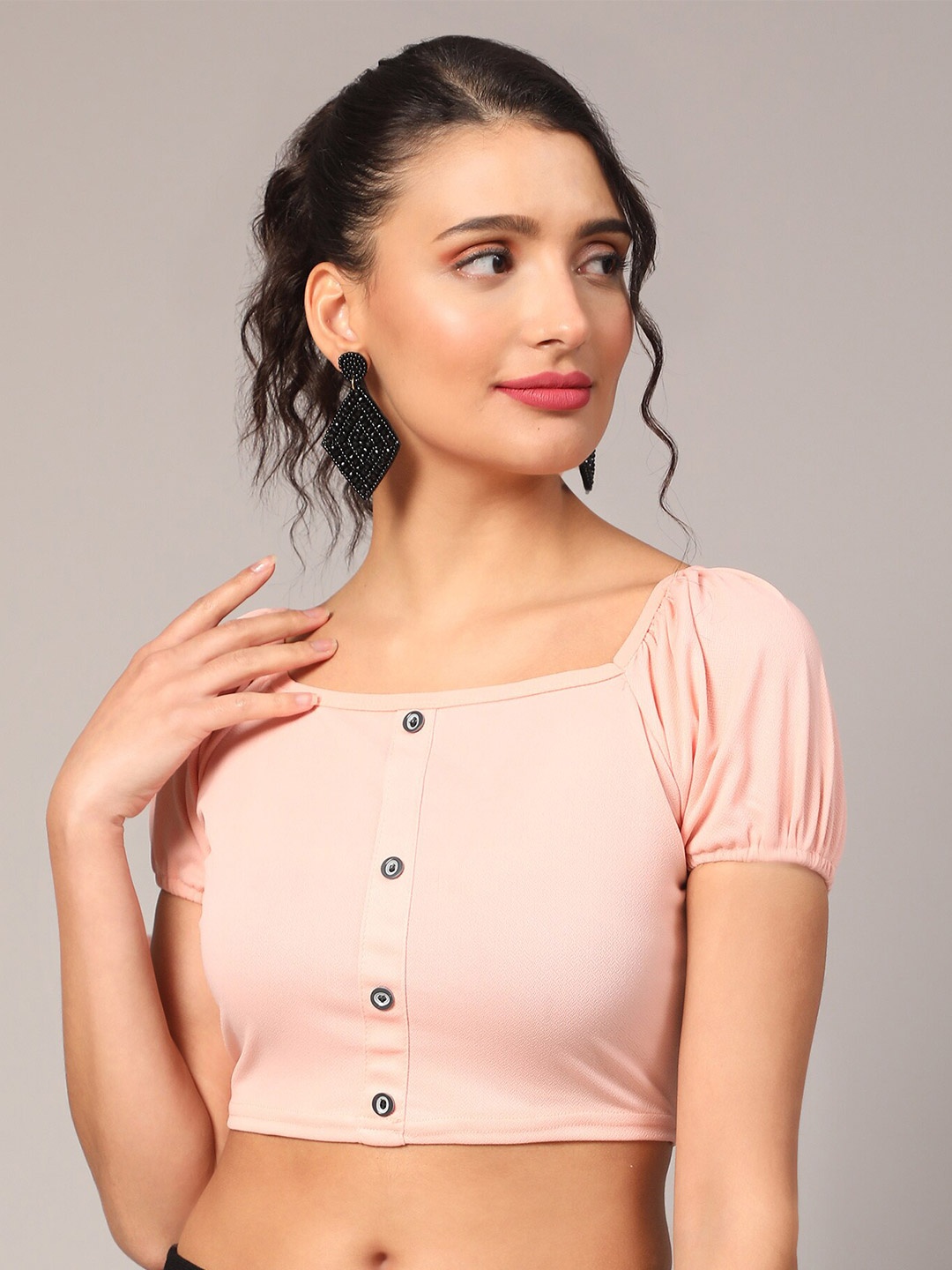 

Ekta Textiles Square Neck Fitted Crop Top, Peach