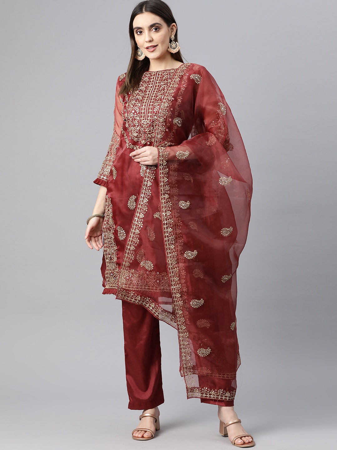 

Readiprint Fashions Embroidered Organza Semi-Stitched Dress Material, Maroon