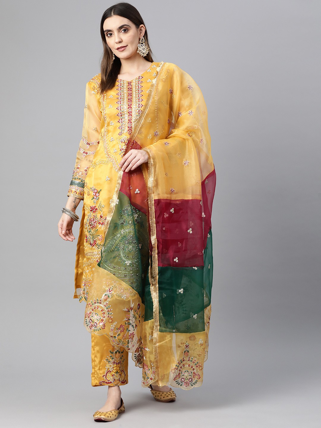 

Readiprint Fashions Embroidered Organza Semi-Stitched Dress Material, Mustard