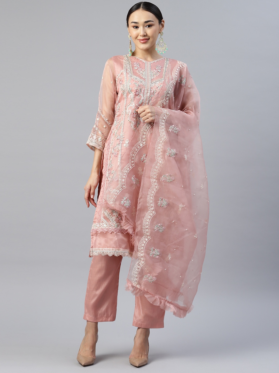 

Readiprint Fashions Straight Kurti with Bottom and Dupatta, Peach