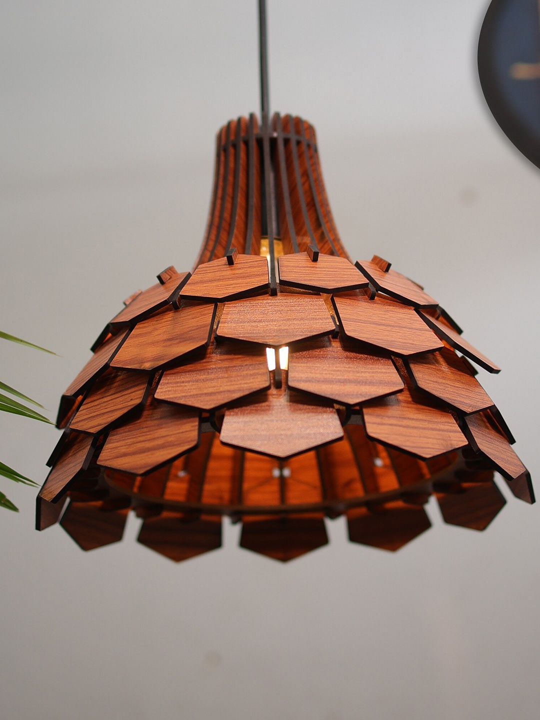 

Homesake Coffee Brown Textured Lotus Wood Hanging Pendant Ceiling Lamp