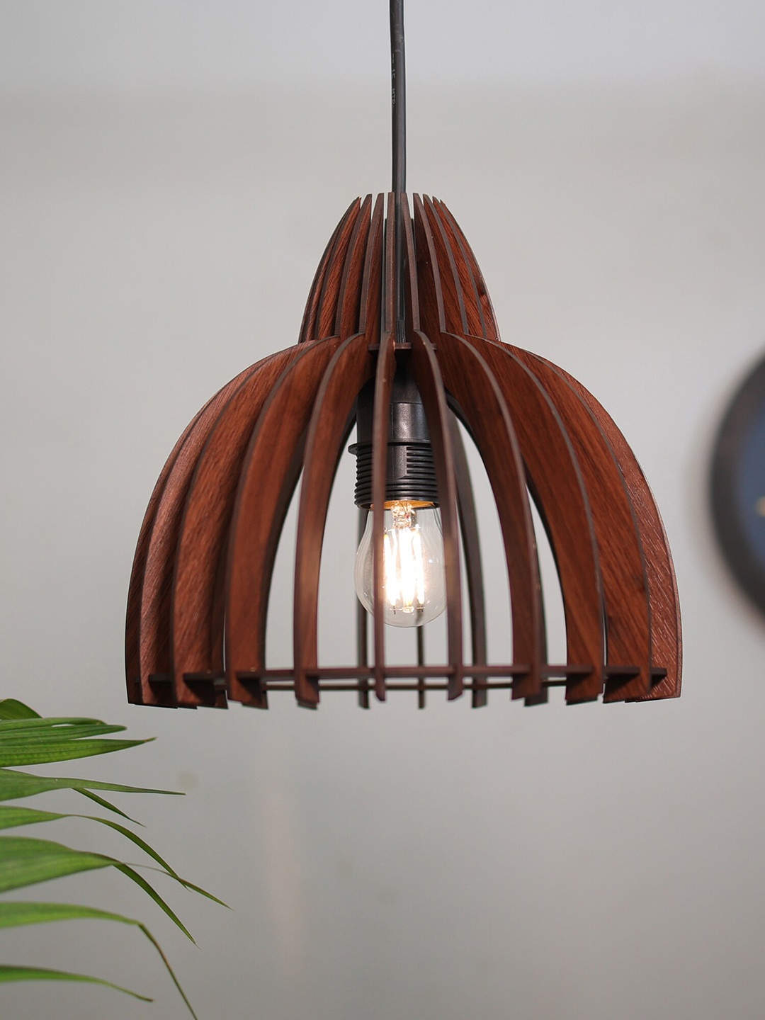 

Homesake Brown Wooden Tulip Shaped Hanging Pendant Lamp
