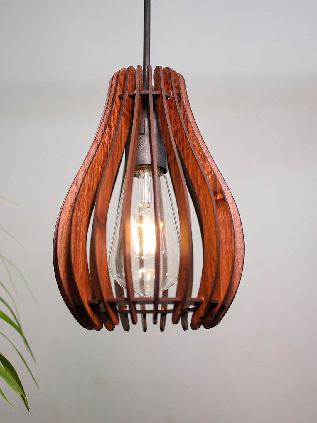 

Homesake Coffee Brown Oval Wood Hanging Pendant Ceiling Lamp