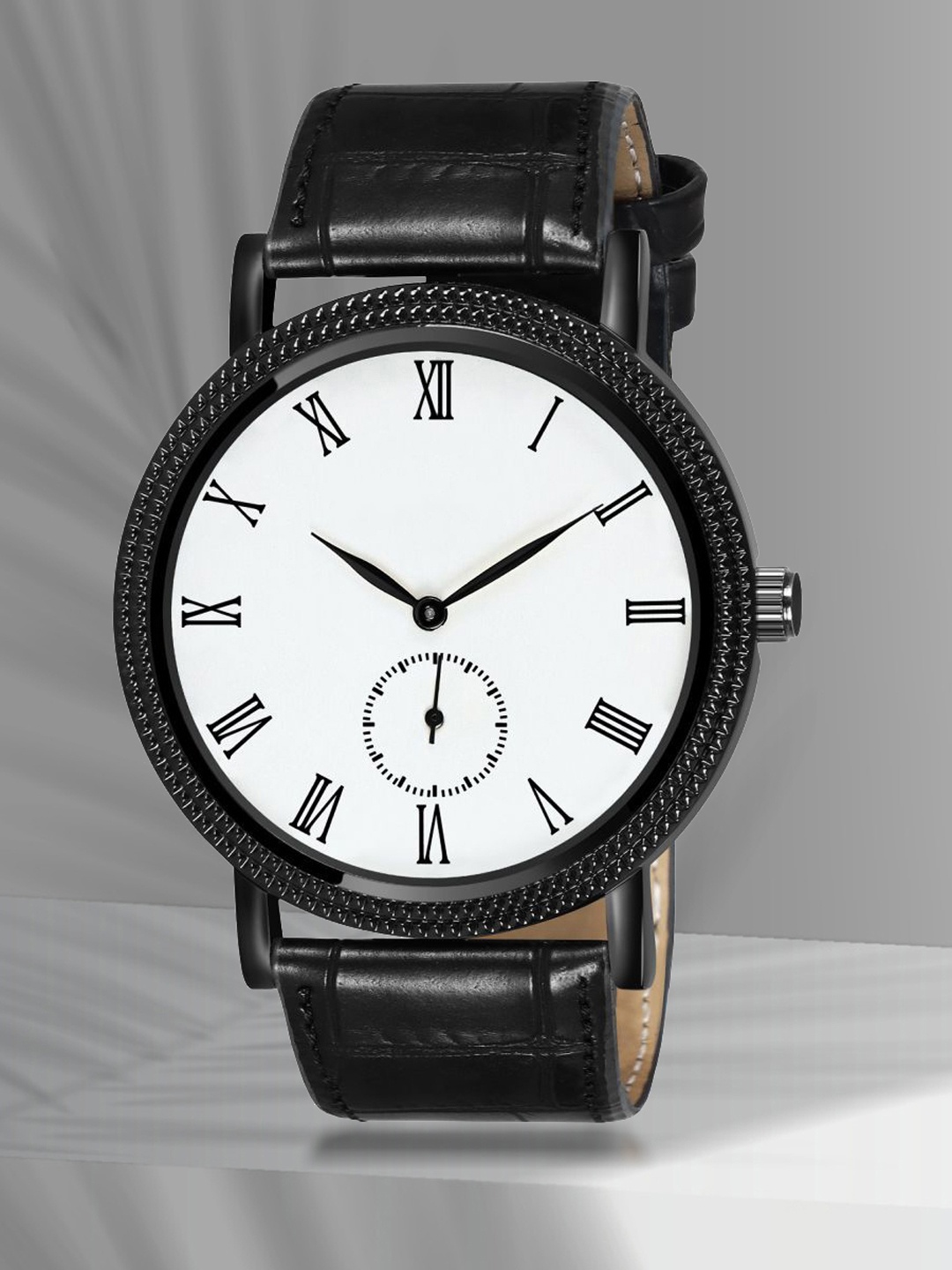 Shocknshop Men Leather Straps Analogue Chronograph Watch WCH80BlackWhite, Black