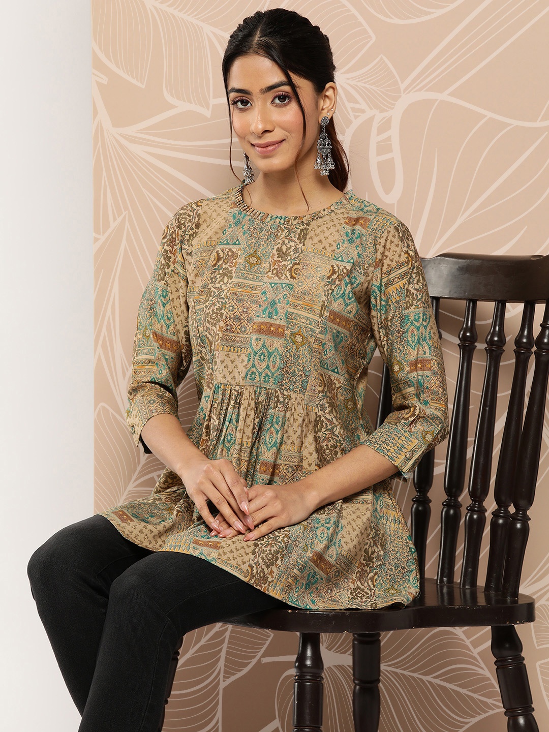 

Libas Ethnic Motifs Printed Pleated Kurti, Multi
