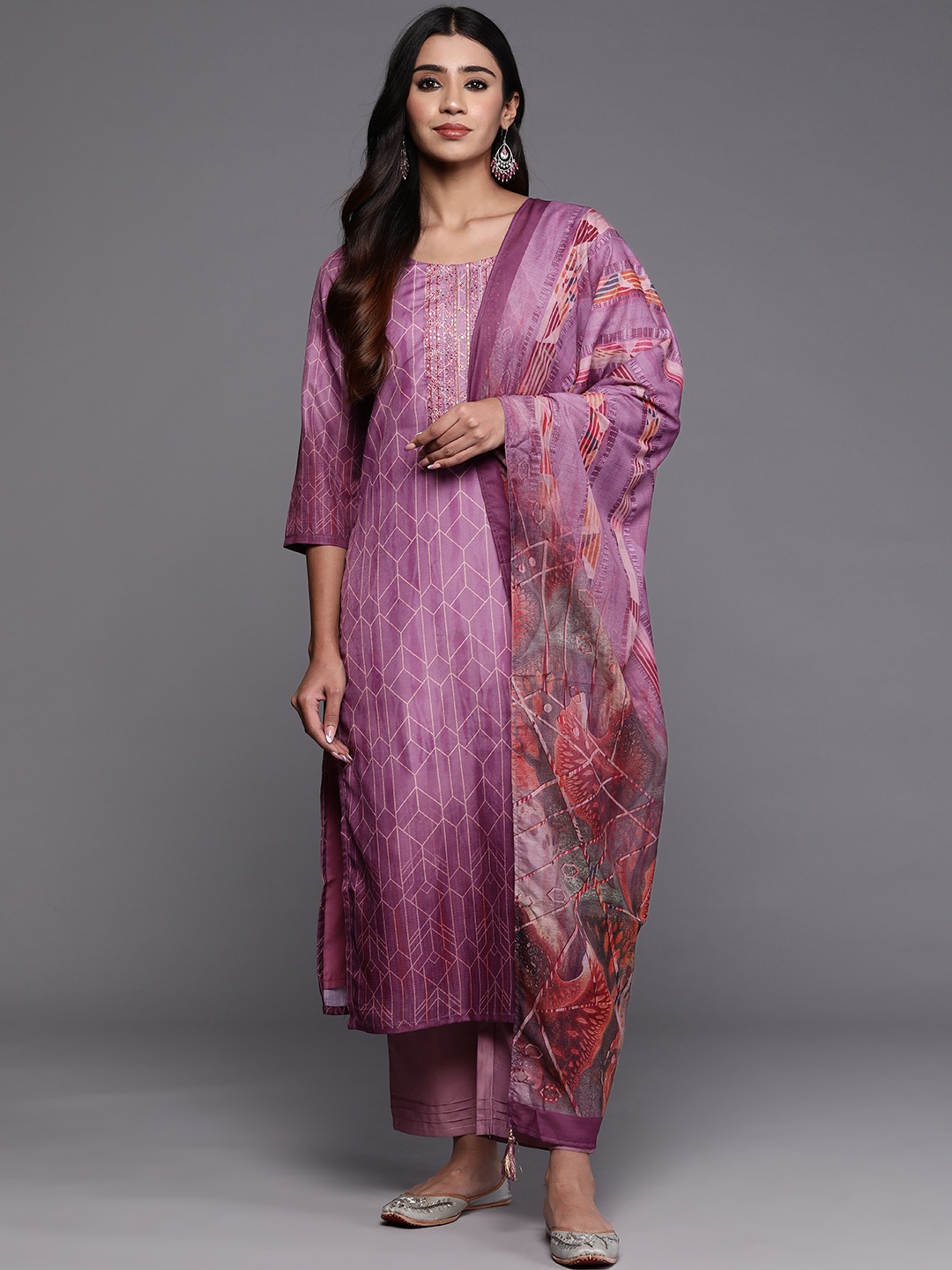 

Libas Embroidered Regular Thread Work Kurta With Trousers & Dupatta, Purple