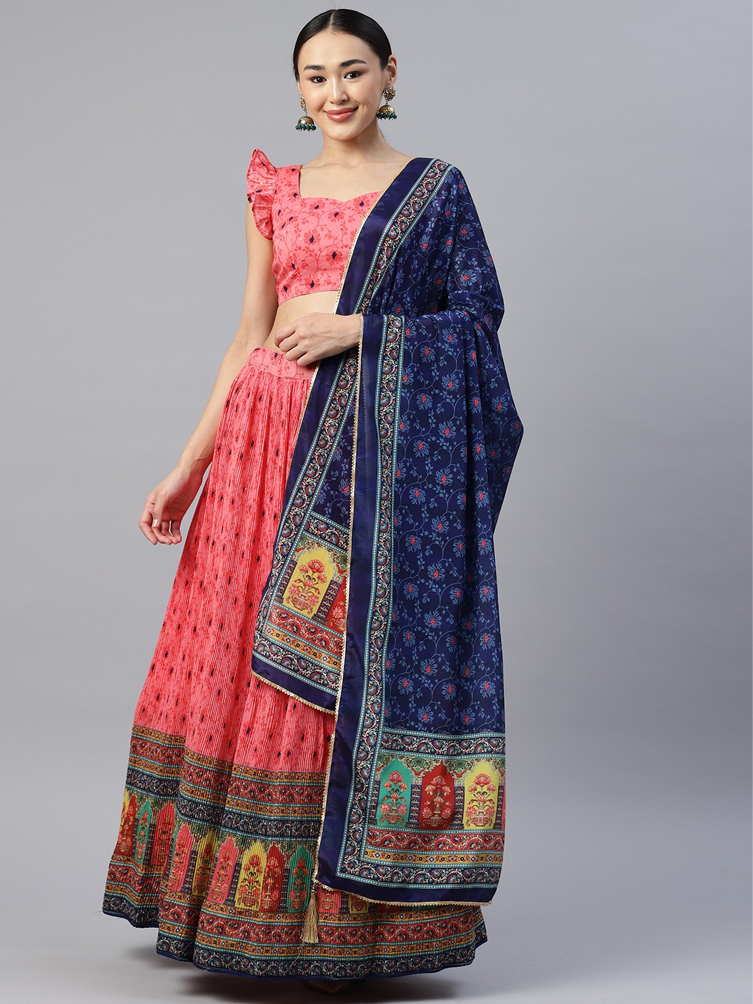 

Readiprint Fashions Printed Unstitched Lehenga & Blouse With Dupatta, Pink