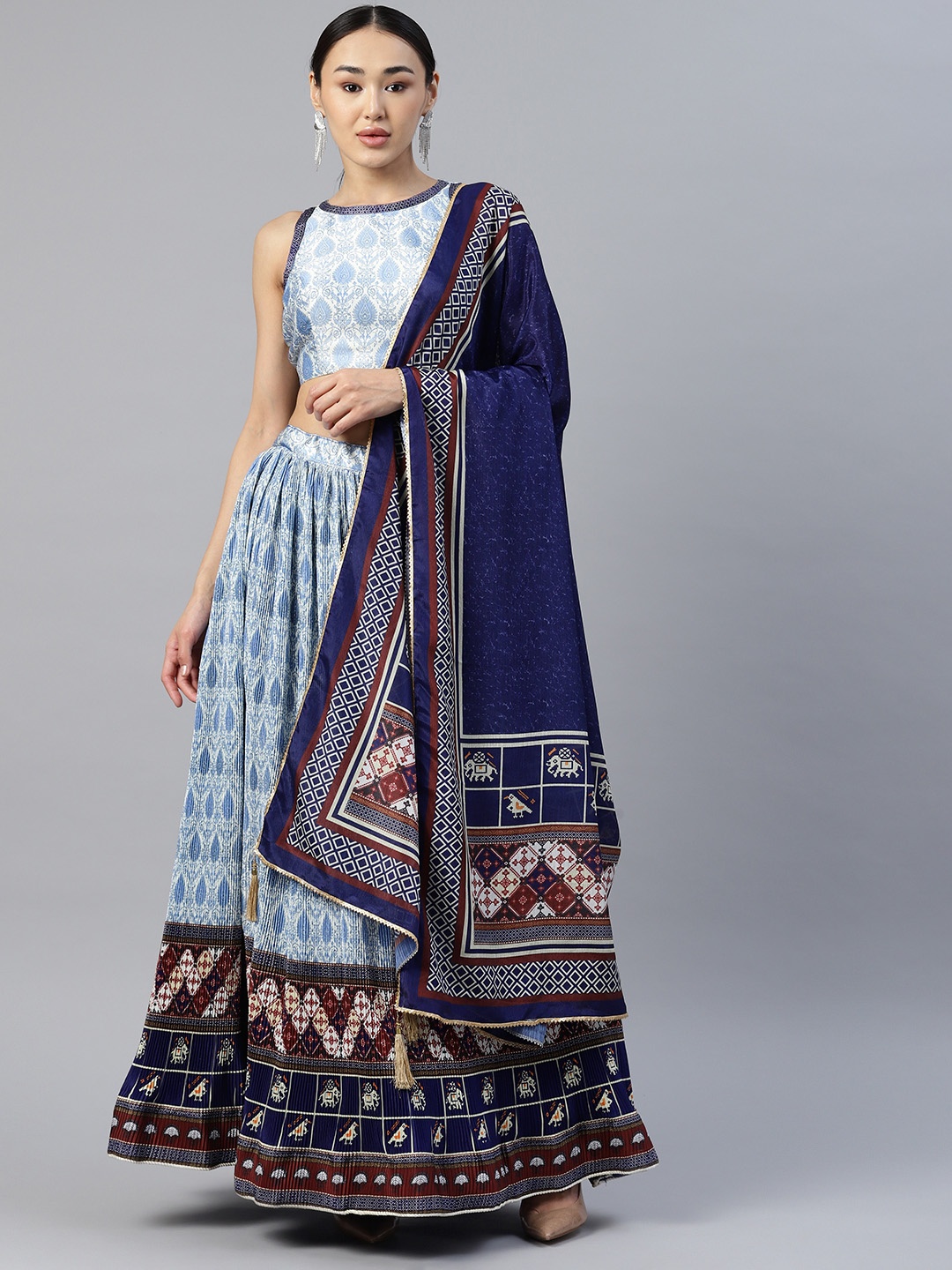 

Readiprint Fashions Printed Unstitched Lehenga & Blouse With Dupatta, Blue