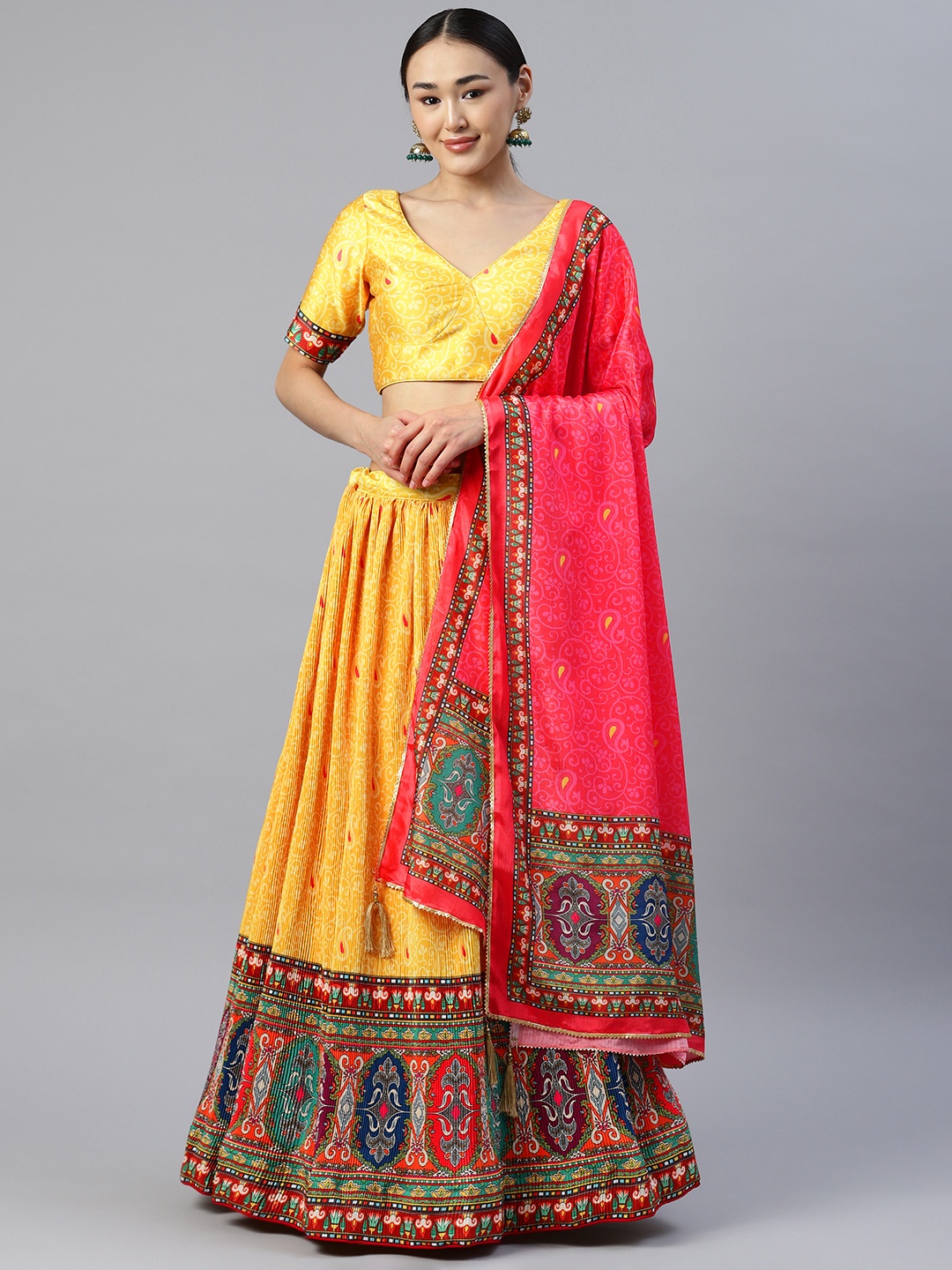 

Readiprint Fashions Printed Unstitched Lehenga & Blouse With Dupatta, Yellow
