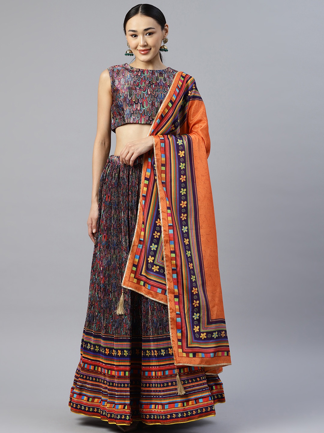 

Readiprint Fashions Printed Unstitched Lehenga & Blouse With Dupatta, Purple