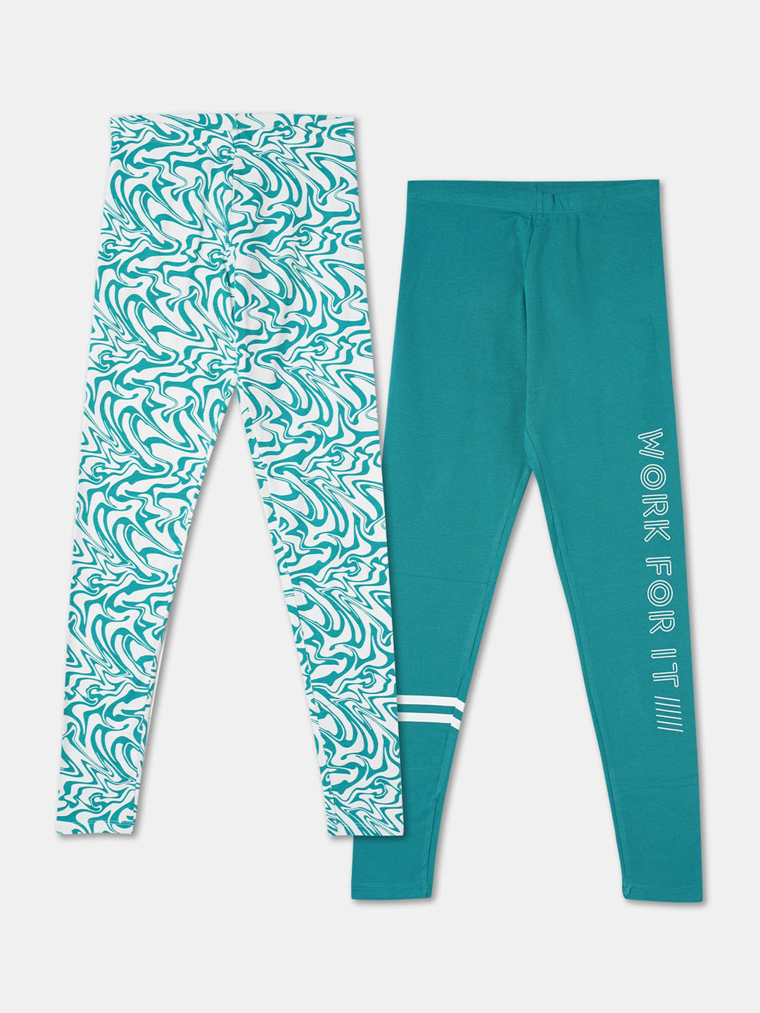 

R&B Pack Of 2 Printed Pure Cotton Ankle-Length Leggings, Blue