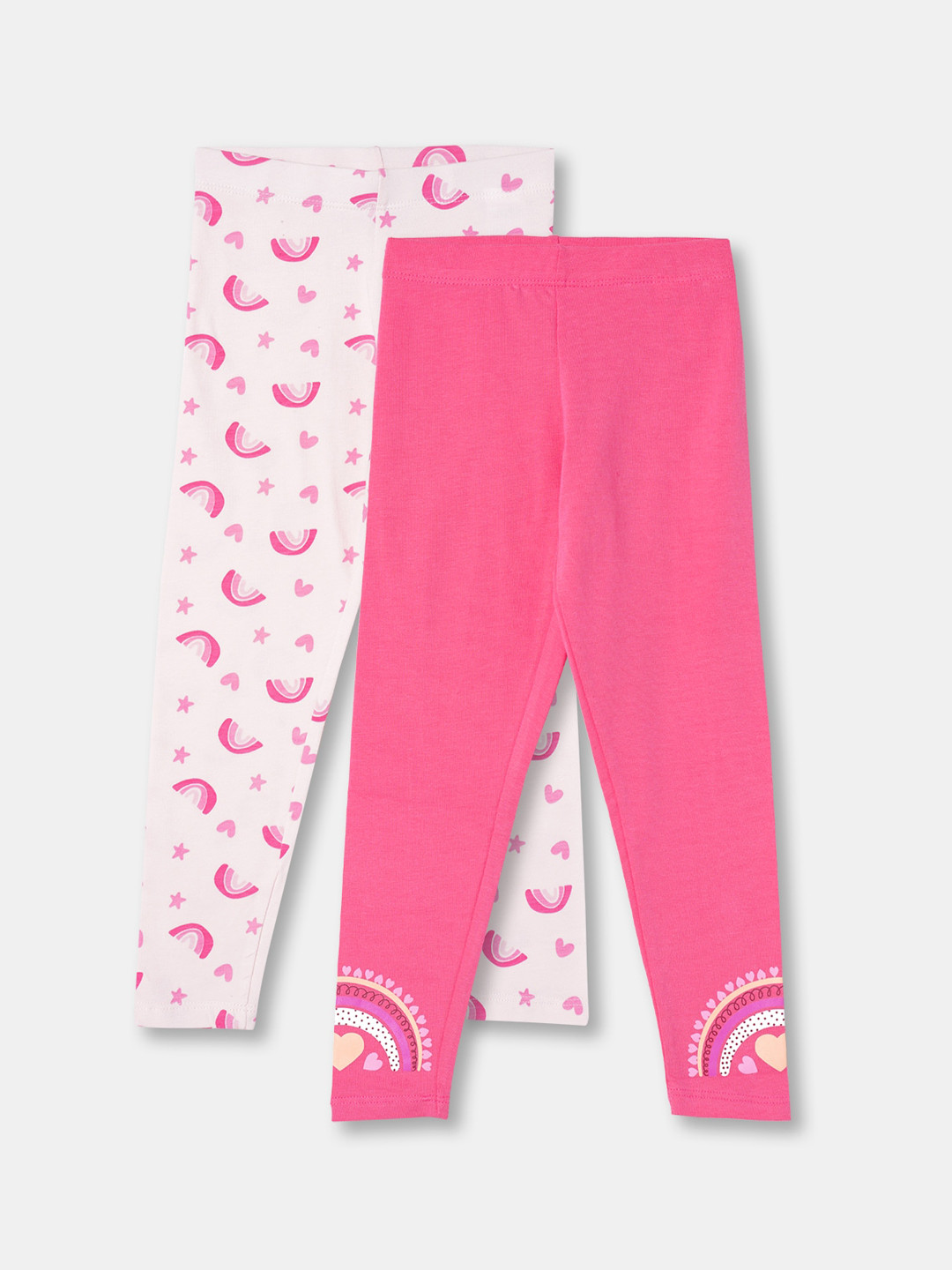 

R&B Girls Pack Of 2 Ankle Length Cotton Leggings, Pink