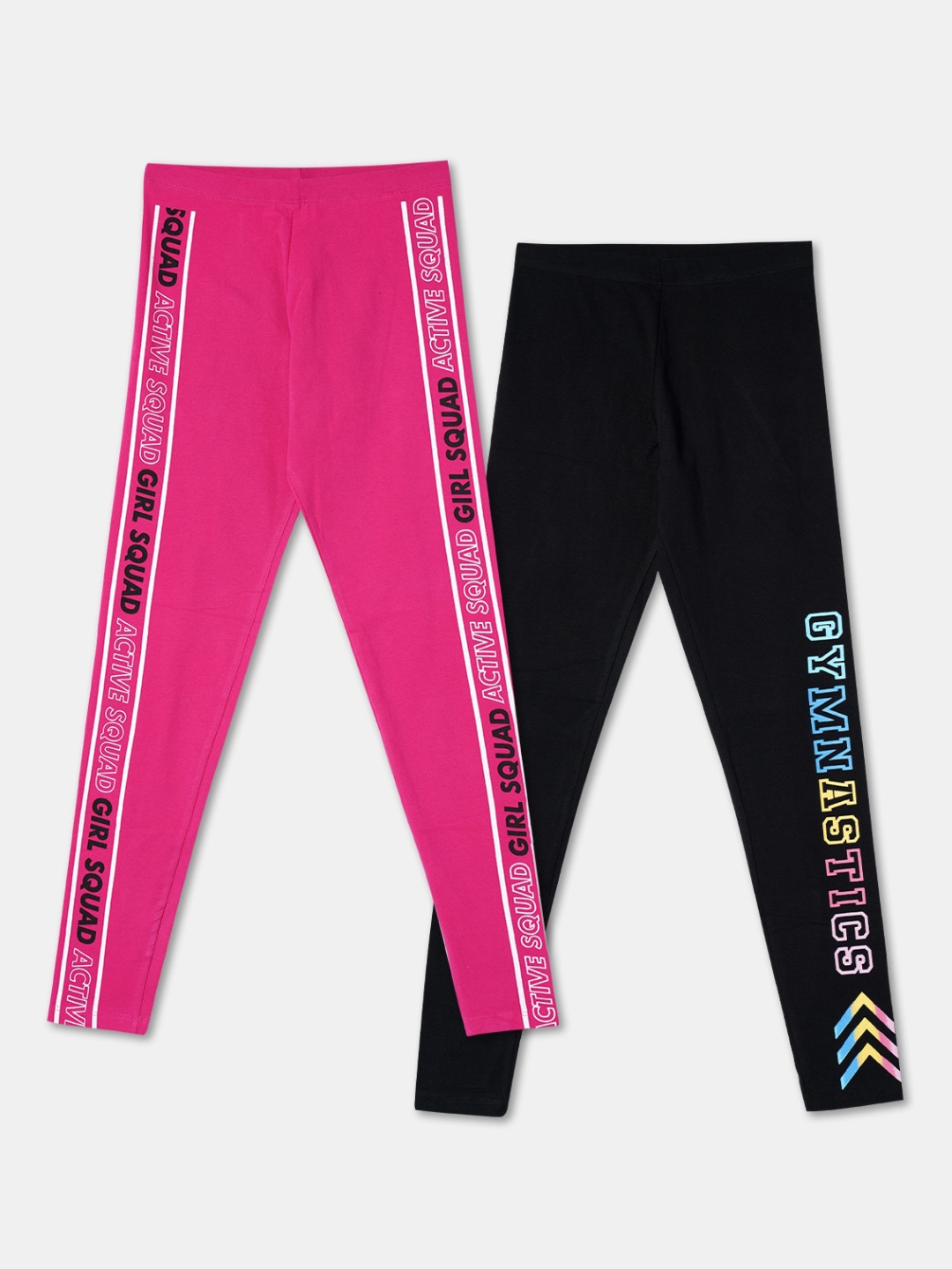 

R&B Girls Pack Of 2 Printed Cotton Leggings, Black