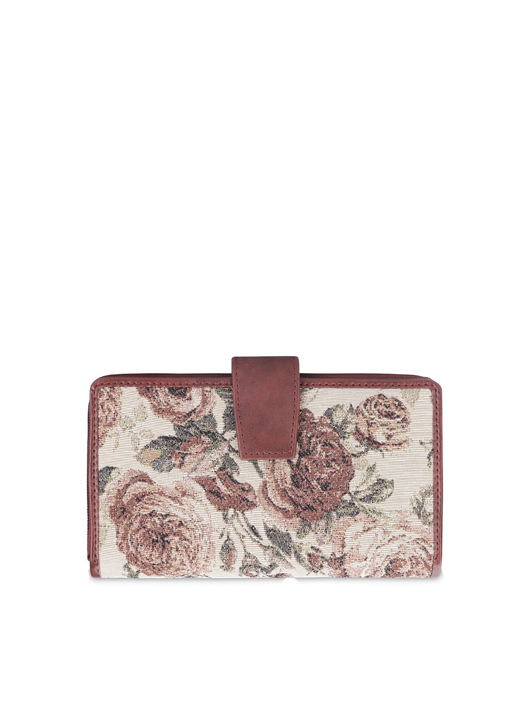 

THE CLOWNFISH Filipia Women Floral Printed Two Fold Wallet with SD Card Holder, Brown