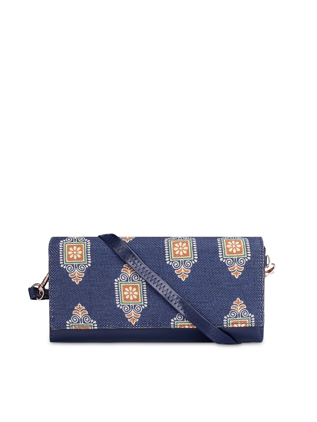 

THE CLOWNFISH Jolene Women Ethnic Motifs Printed Envelop Wallet, Navy blue