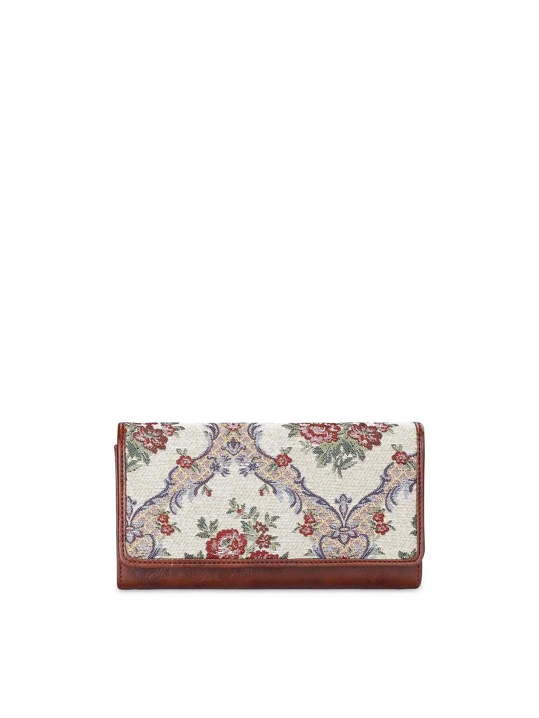 

THE CLOWNFISH Women Floral Printed Tapestry Two Fold Wallet, Brown