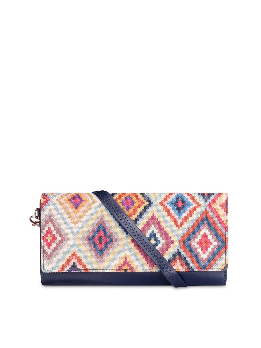 THE CLOWNFISH Jolene Geometric Printed Jute Two Fold Wallet, Navy blue