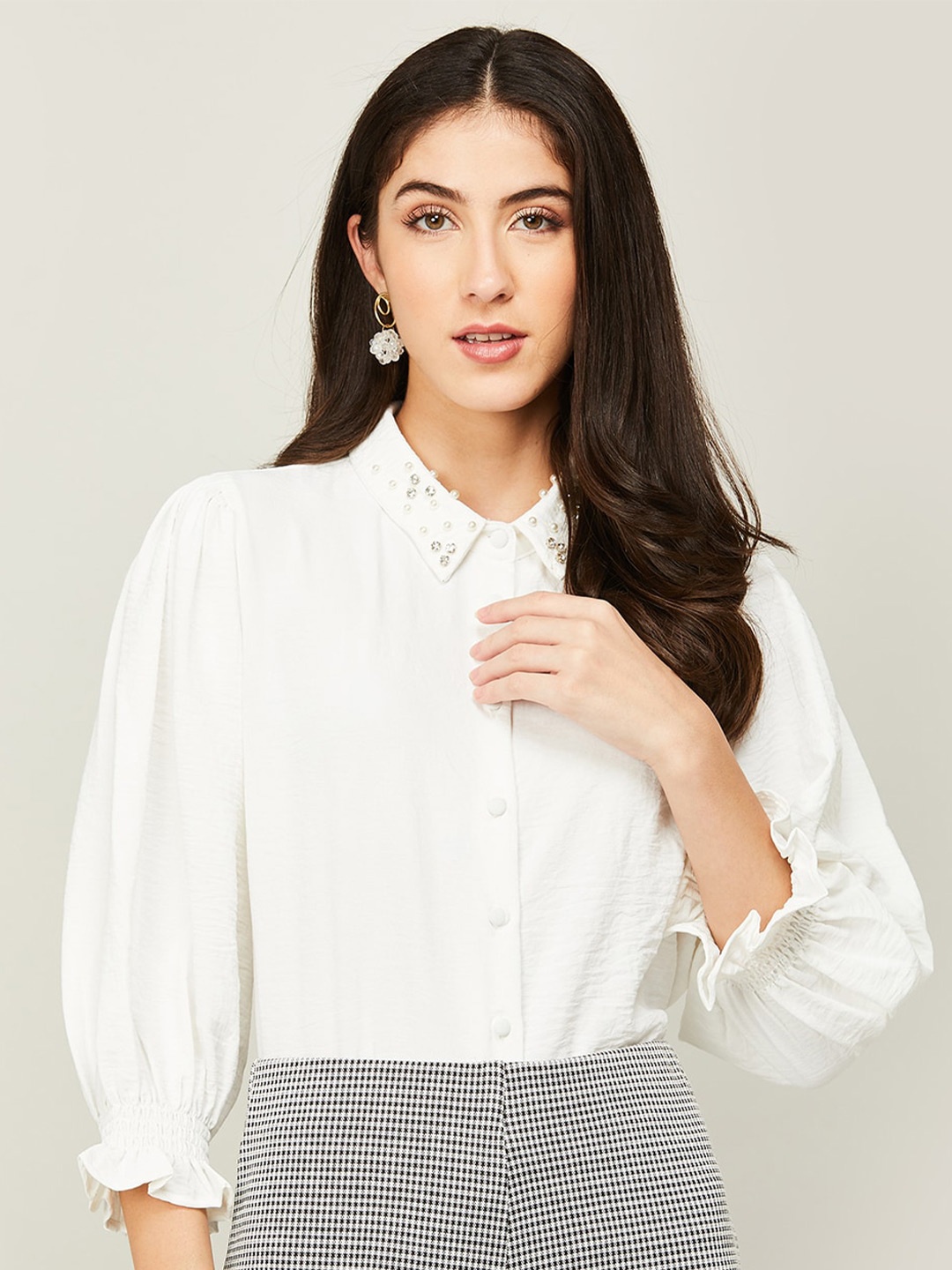 

CODE by Lifestyle Embellished Detail Shirt Style Top, White