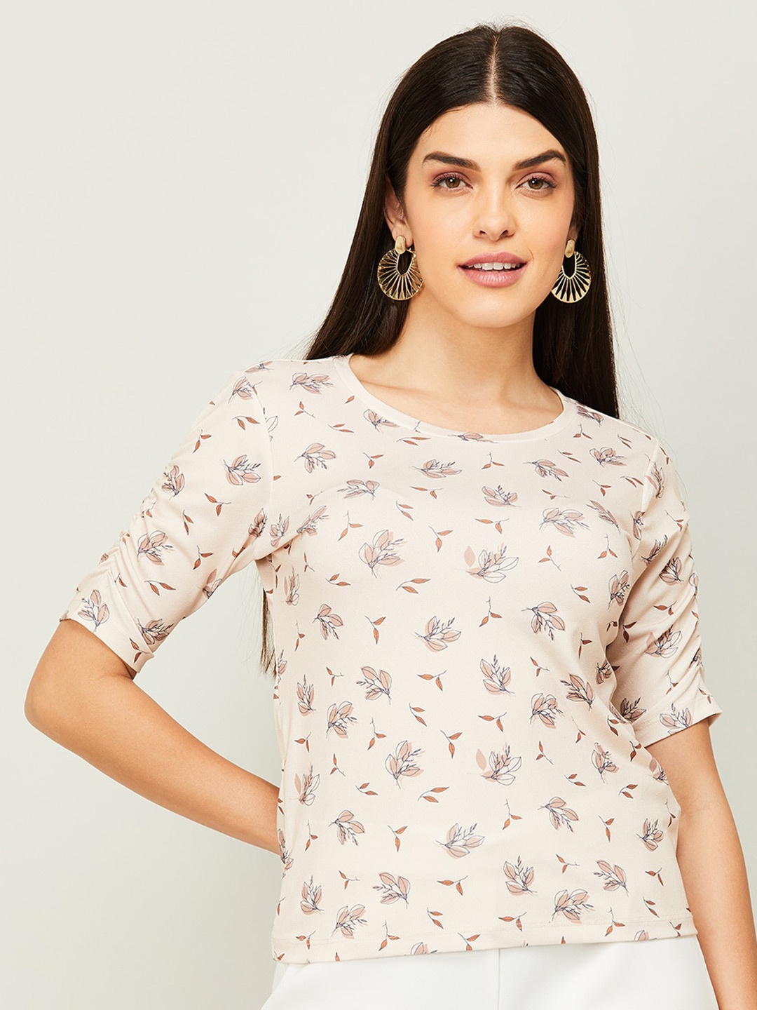 

CODE by Lifestyle Floral Print Top, Beige