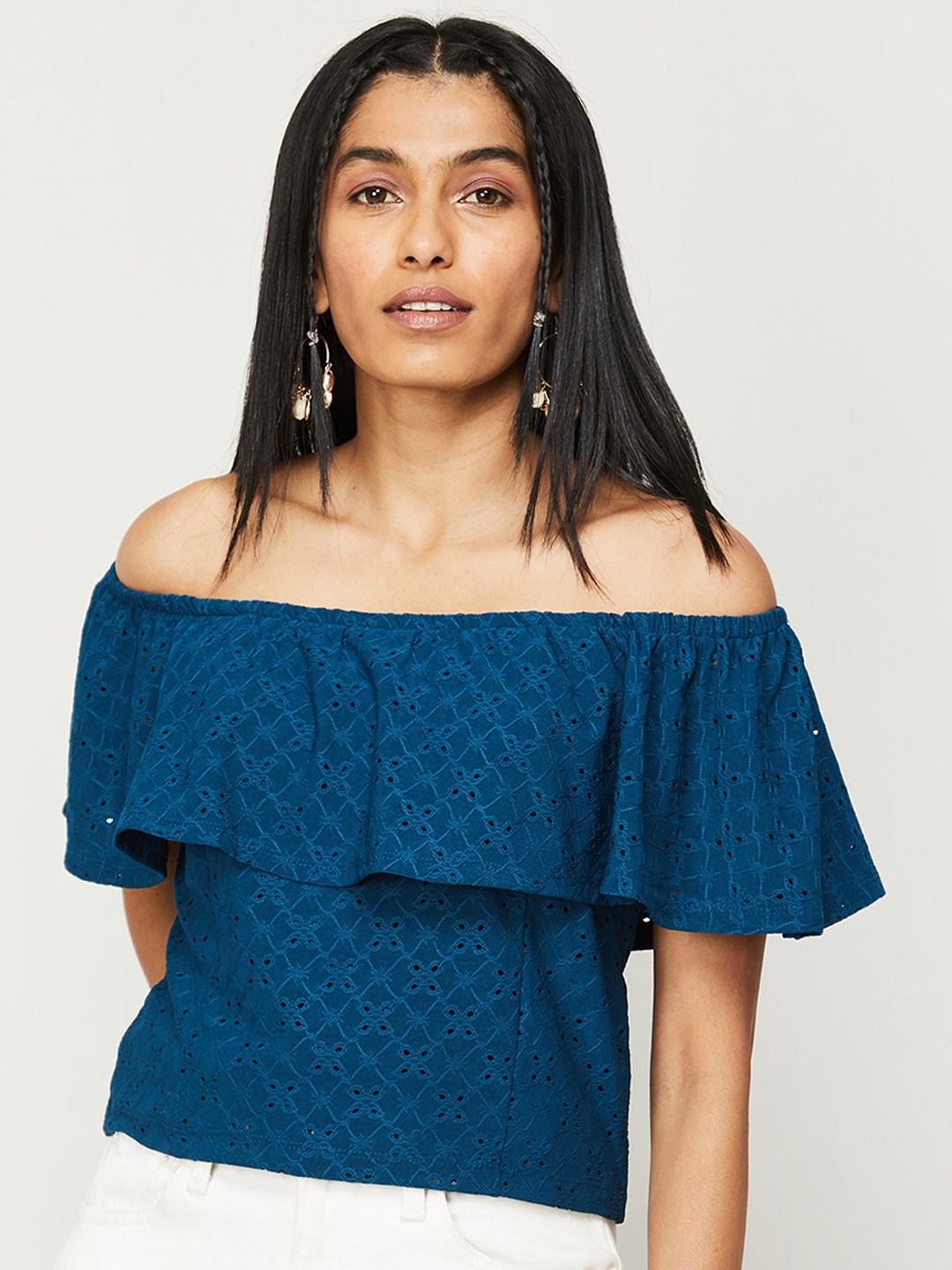 

CODE by Lifestyle Off-Shoulder Schiffli Bardot Top, Teal