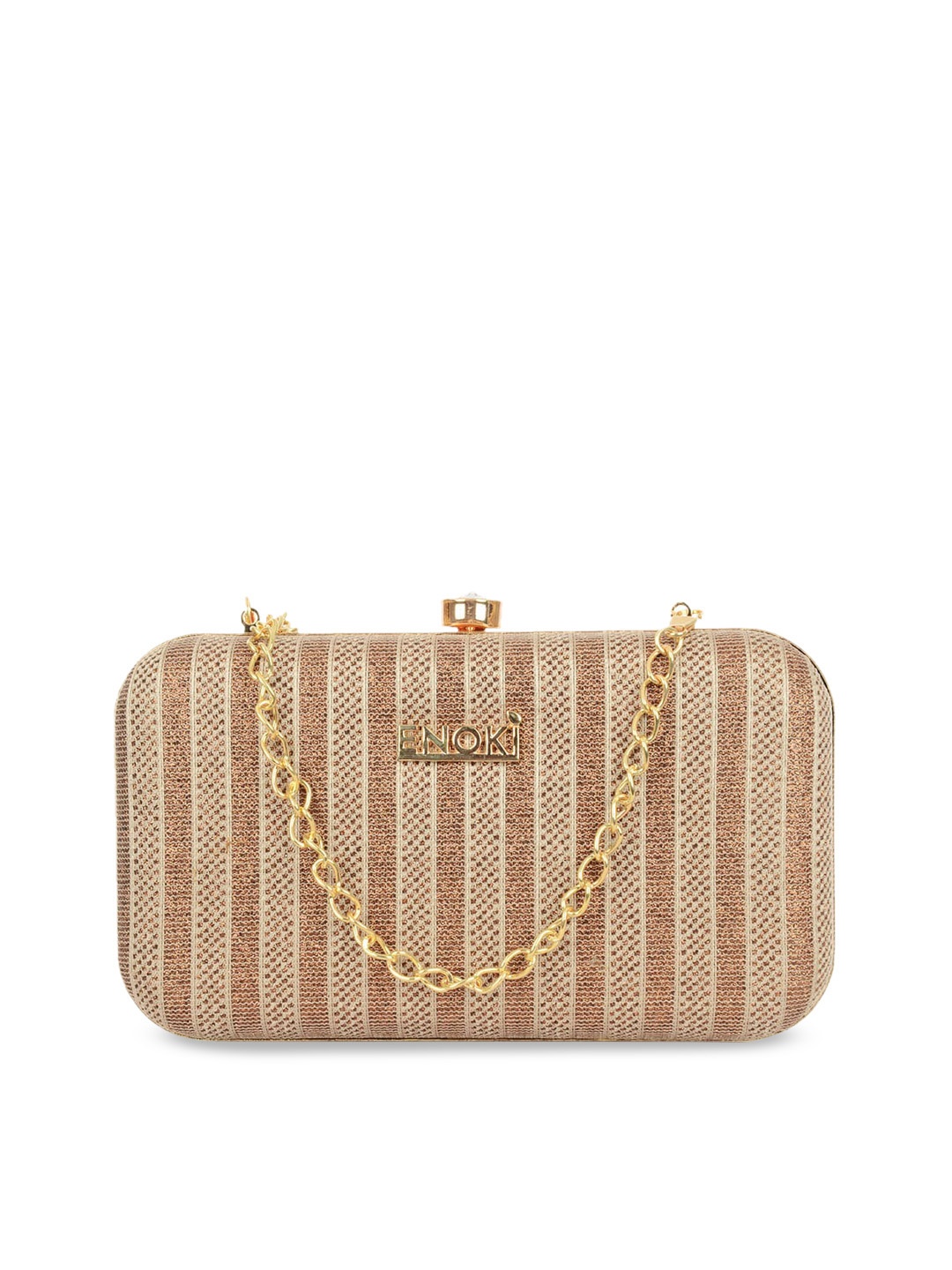 

ENOKI Striped Clutch With Twist Lock, Bronze