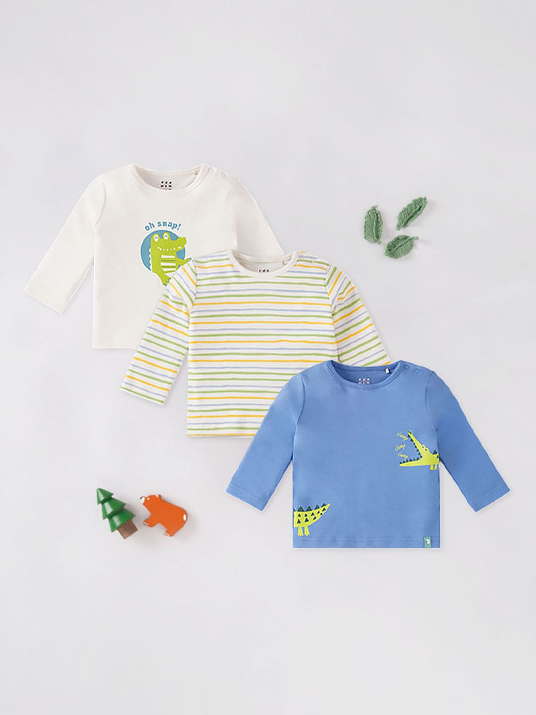 

Ed-a-Mamma Baby Infants Boys Pack Of 3 Striped Cotton T-shirt, White