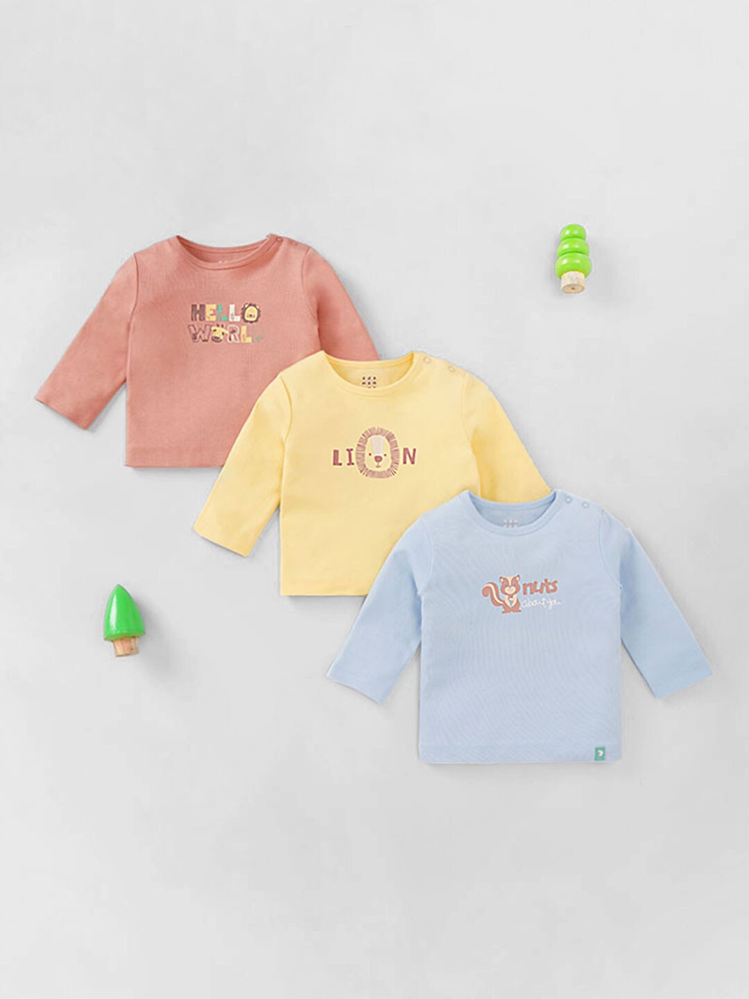 

Ed-a-Mamma Baby Infants Pack Of 3 Typography Printed Pure Cotton T-shirt, Peach
