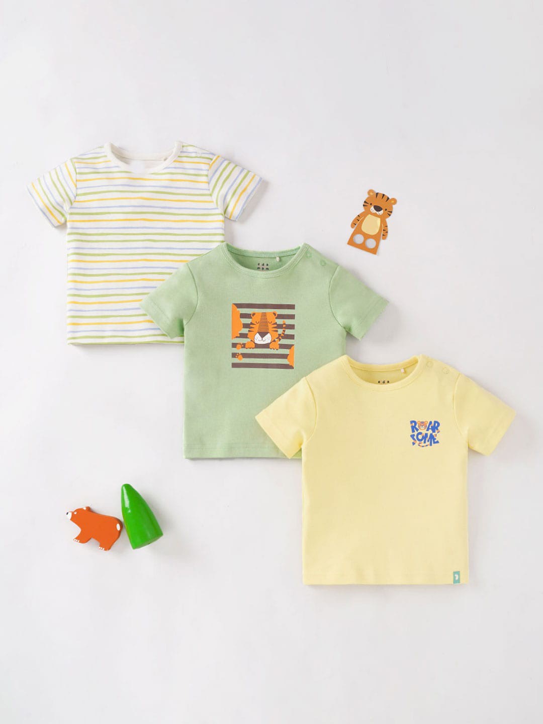 

Ed-a-Mamma Baby Infants Boys Pack Of 3 Striped Cotton T-Shirt, White